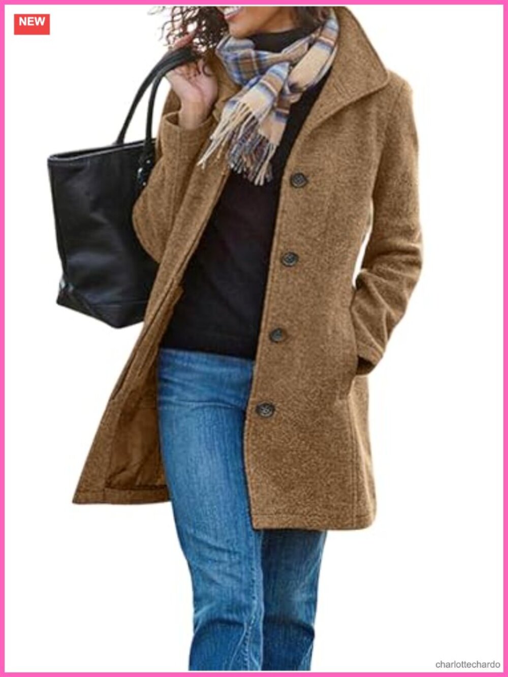Women's Thicken Single Breasted Pea Coat Stand Collar Mid Long Wool with Pockets